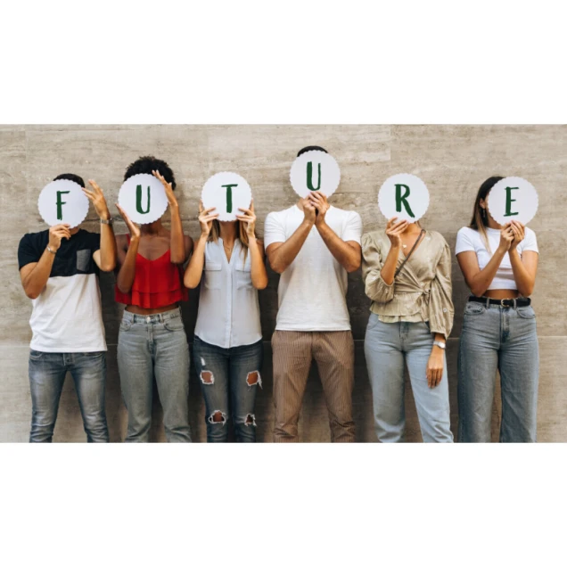 Group of young people hiding their face with the world Future - what prospects for new generations?- Concept of youth wondering about his future.