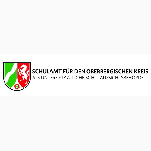 Logo des Schulamts für den Oberbergischen Kreis. Links ein Wappen in Grün, Weiß und Rot mit einem Pferd und einer Rose. Rechts der Text: SCHULAMT FÜR DEN OBERBERGISCHEN KREIS ALS UNTERE STAATLICHE SCHULAUDSICHTSBEHÖRDE.