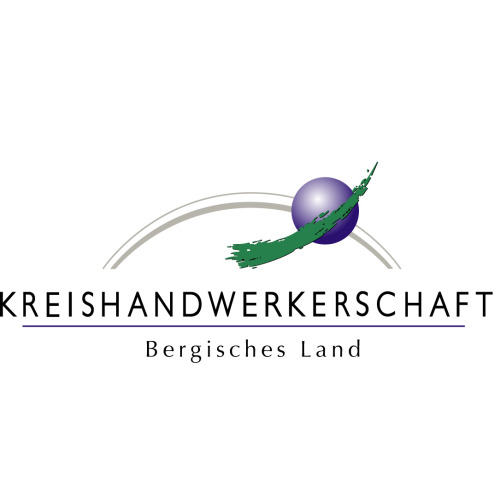 Logo der Kreishandwerkerschaft Bergisches Land mit stilisierter lila Kugel, grünem Pinselstrich und grauem Bogen darüber.