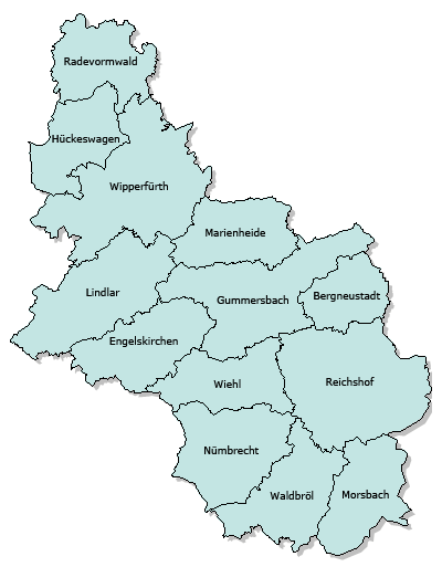 Diese Karte zeigt den Oberbergischen Kreis